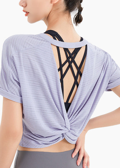 Top Sleeve Yoga Purple Unique Short O-Neck