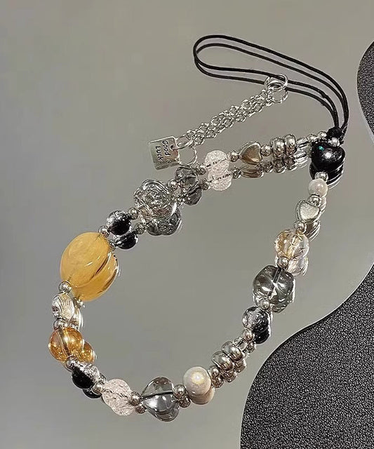 Stone Flower Gem Obsidian Rainbow Chain Phone Unique Camellia