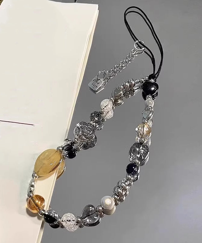 Stone Flower Gem Obsidian Rainbow Chain Phone Unique Camellia