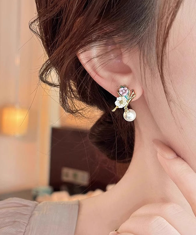 Copper Floral Drop Butterfly Rainbow Unique Alloy Earrings