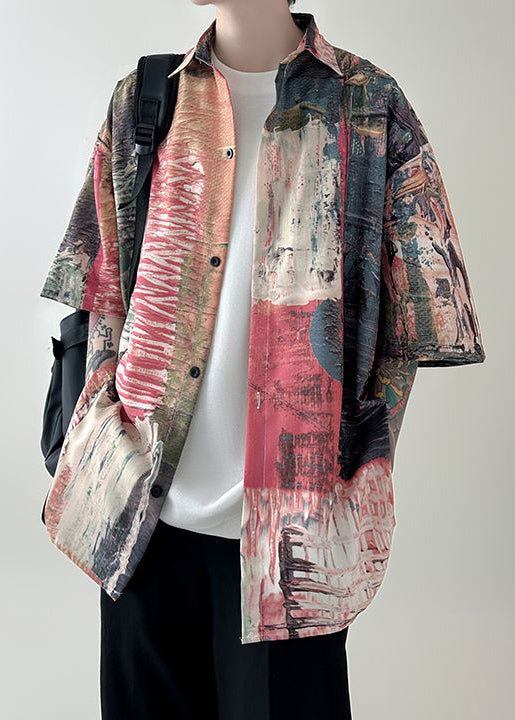 Summer Unique Men Button Cotton Original Shirts Red Design