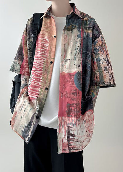 Summer Unique Men Button Cotton Original Shirts Red Design