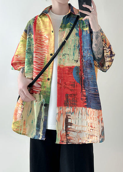 Summer Unique Men Button Cotton Original Shirts Red Design