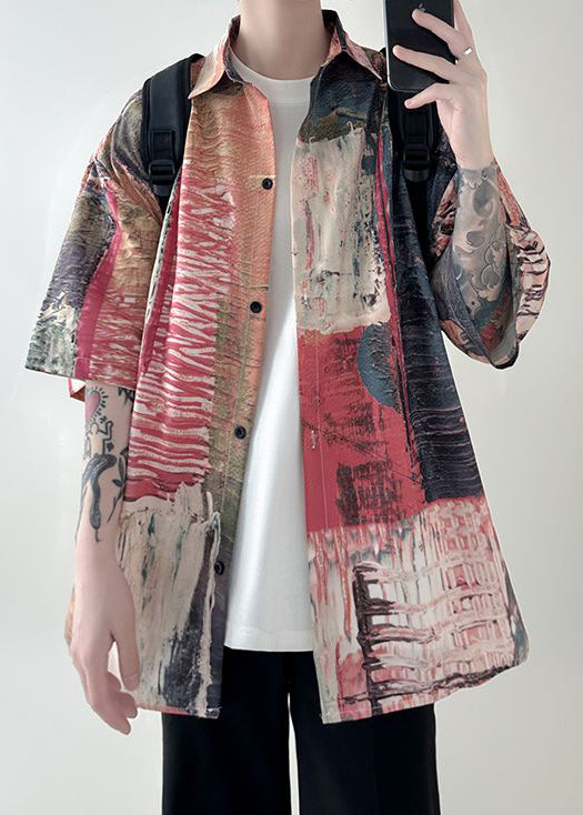 Summer Unique Men Button Cotton Original Shirts Red Design