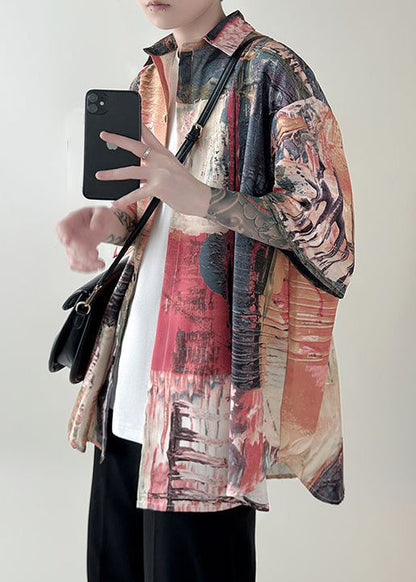 Summer Unique Men Button Cotton Original Shirts Red Design