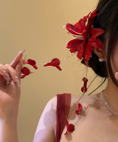 Seed Hairpin Unique Floral Tassel Pearl Red