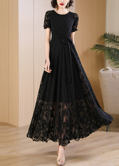 Summer Unique Red Print Dress Neck Up O Lace Chiffon