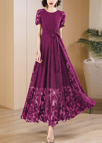 Summer Unique Red Print Dress Neck Up O Lace Chiffon