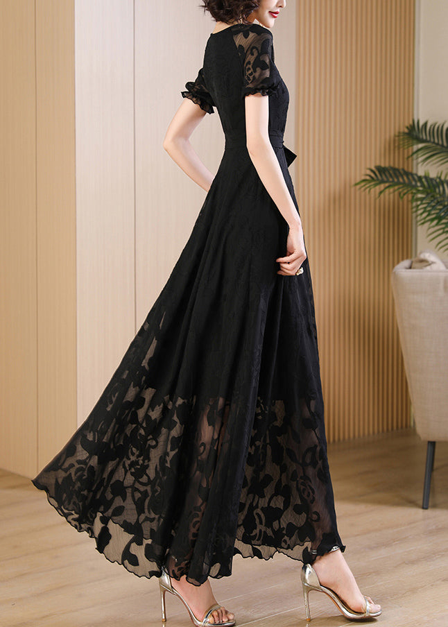 Summer Unique Red Print Dress Neck Up O Lace Chiffon