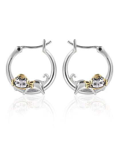 Unique Silk Copper Little Cats Hoop Earrings YA013