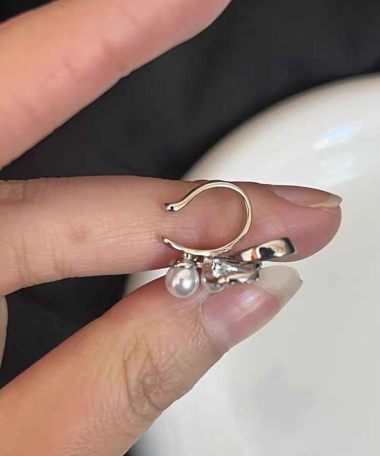 Stud Zircon Unique Ribbon Silk Earrings Pearl Metal Bow