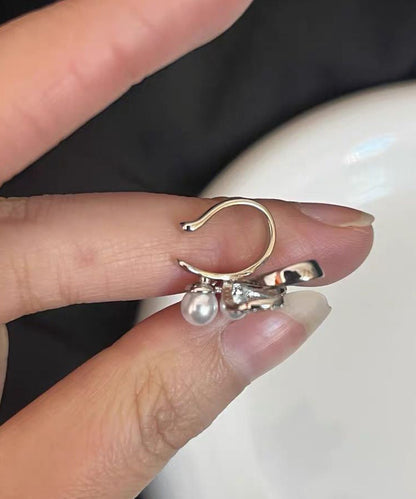 Stud Zircon Unique Ribbon Silk Earrings Pearl Metal Bow