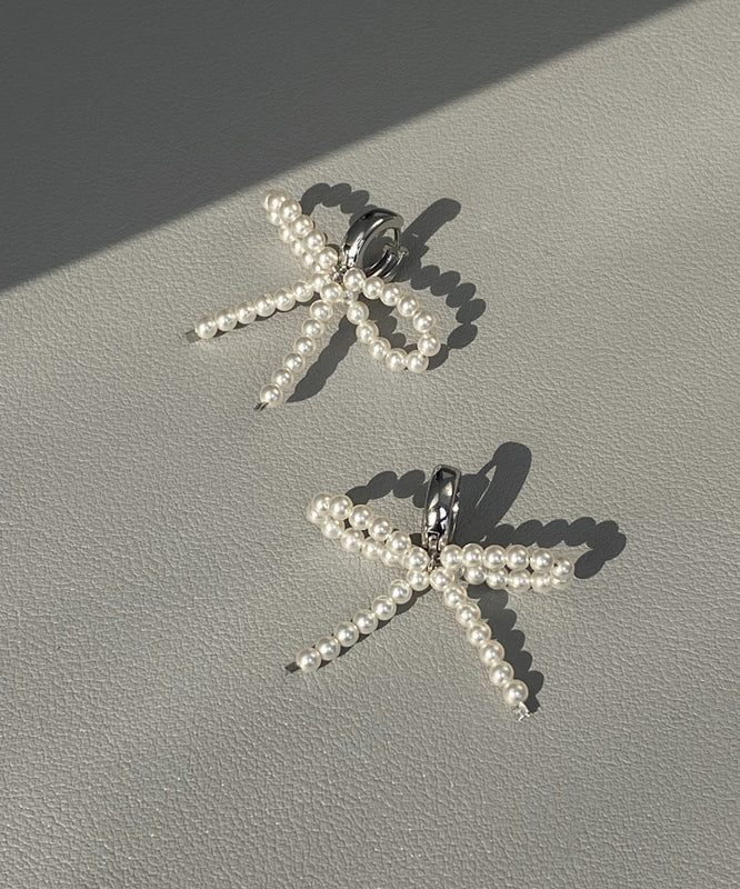 Silver Unique Bow Stud Sterling Beads Silk Earrings