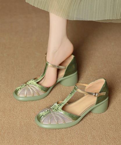 Splicing Sandals Leather Chunky Cowhide Tulle Unique Coffee