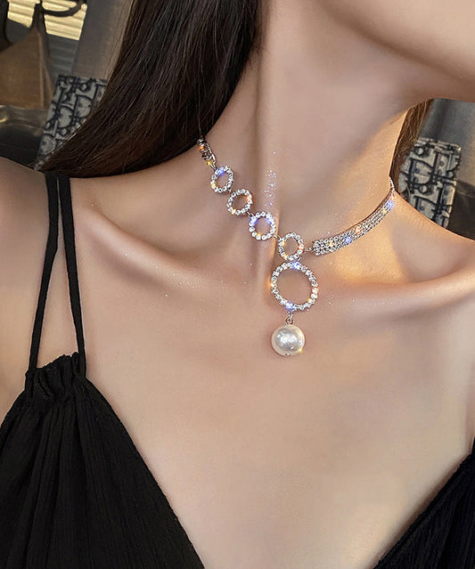 Alloy Pendant White Pearl Necklace Tassel Zircon Unique