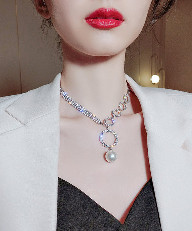 Alloy Pendant White Pearl Necklace Tassel Zircon Unique