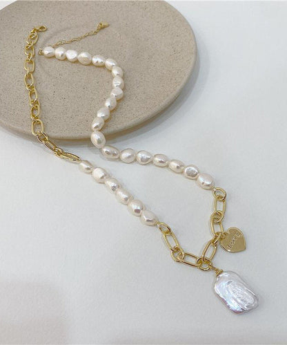 Pendant Overgild White Unique Necklace Pearl Copper Asymmetrical