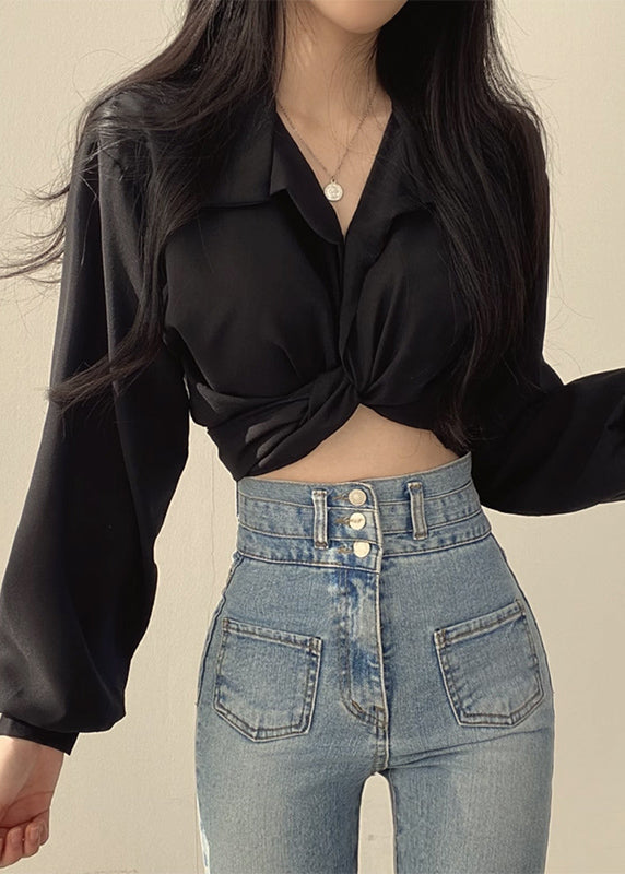 Collar Solid Lantern Peter Sleeve Shirts Pan Unique White