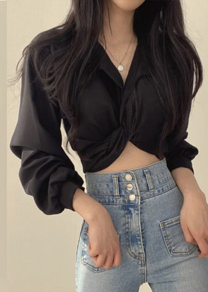 Collar Solid Lantern Peter Sleeve Shirts Pan Unique White