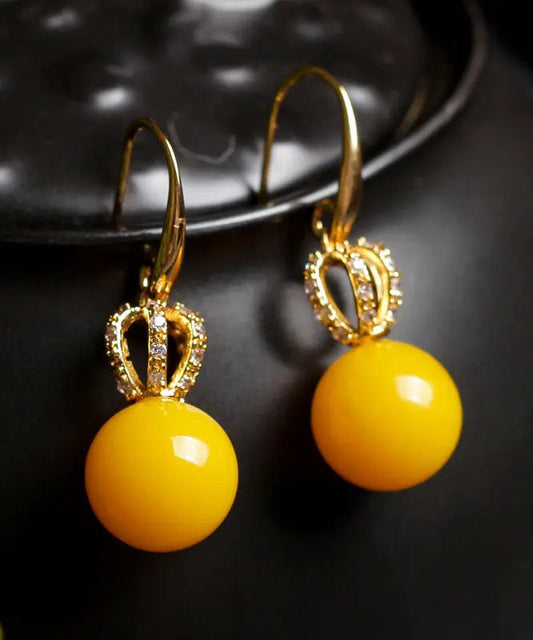 Unique Yellow Sterling Silver Inlaid Beeswax Zircon Drop Earrings Ada Fashion