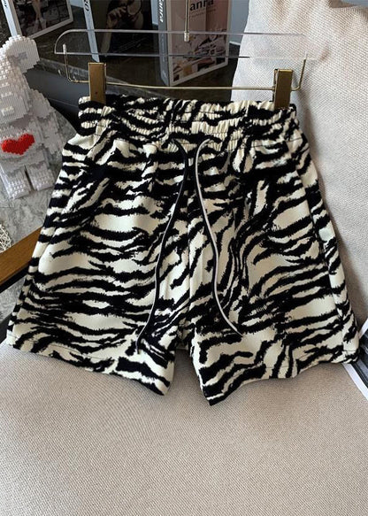 Men Pattern Waist Lace Zebra Cotton Unique Up Shorts Elastic