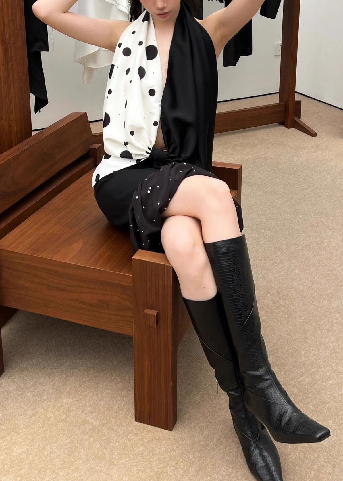 Neck Backless Top V Bow Summer Set Vacation Skirt Pleated And