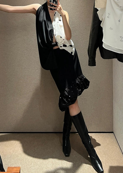 Neck Backless Top V Bow Summer Set Vacation Skirt Pleated And