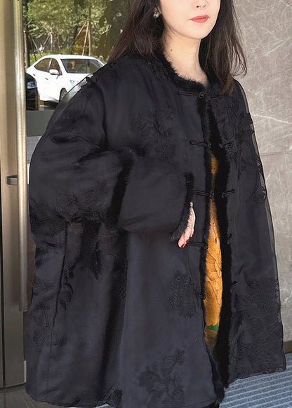 Vintage Beige Embroidered Mink Hair Patchwork Fine Cotton Filled Coat Winter RF002