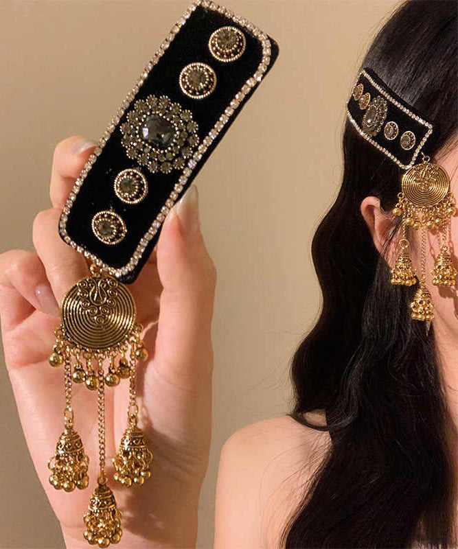 Alloy Black Vintage Acrylic Tassel Zircon Bell Hairpin