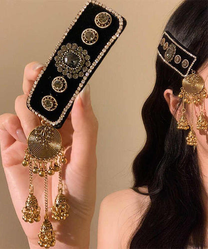 Alloy Black Vintage Acrylic Tassel Zircon Bell Hairpin