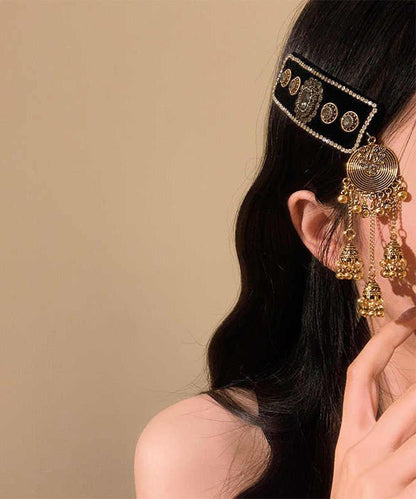 Alloy Black Vintage Acrylic Tassel Zircon Bell Hairpin