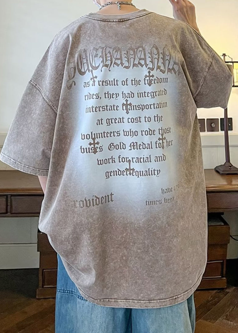 Men's Letter Half Vintage Cotton O Sleeve Black Neck Shirts T