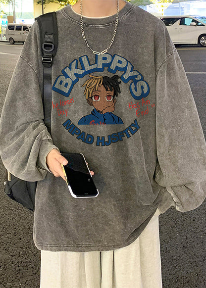 Print Neck Spring Black Vintage O Men Cotton T Shirt