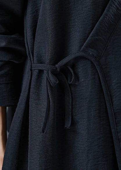 Vintage Black Oversized Tie Waist Linen Two Pieces Set Fall Ada Fashion