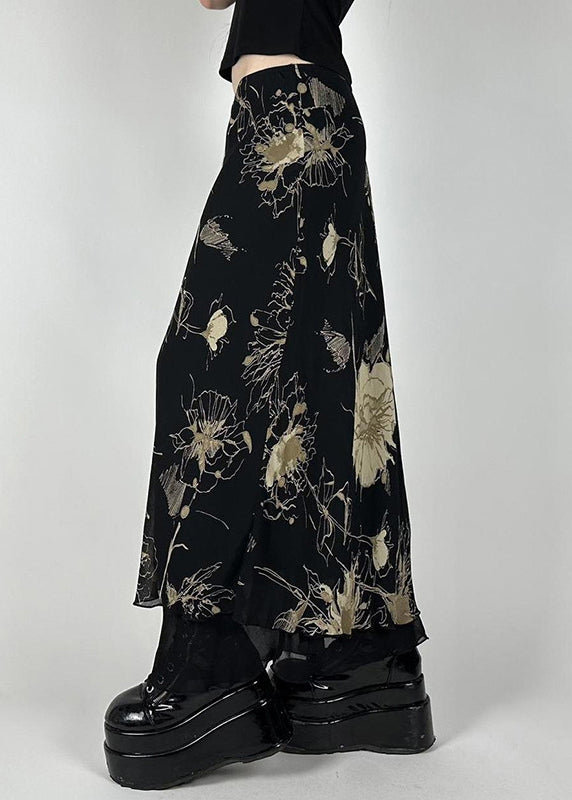 High Vintage Skirt Waist Print Black Tulle Summer
