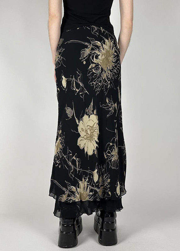 High Vintage Skirt Waist Print Black Tulle Summer