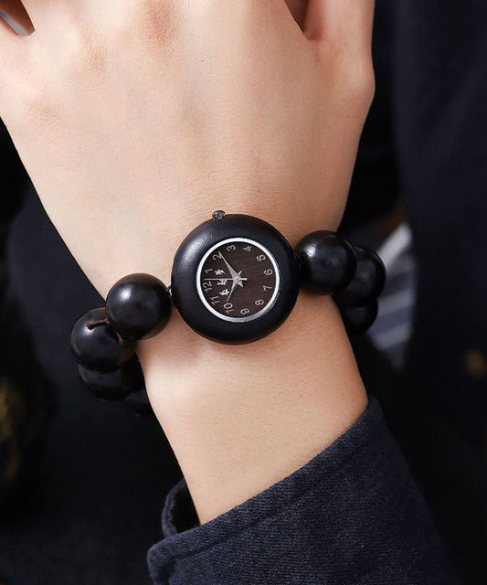 Hollow Black Movement Vintage Out Quartz Sandalwood Watches