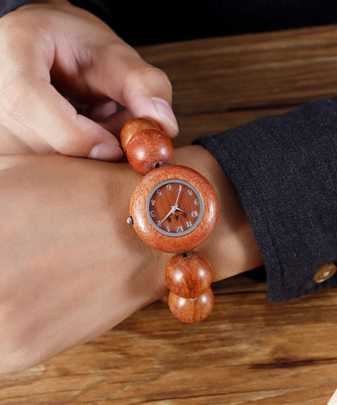 Hollow Black Movement Vintage Out Quartz Sandalwood Watches