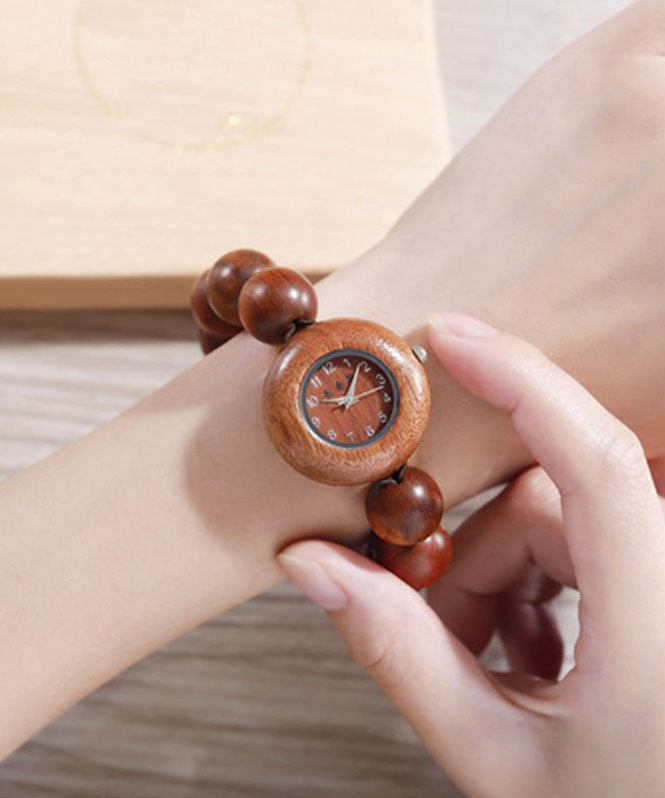 Hollow Black Movement Vintage Out Quartz Sandalwood Watches