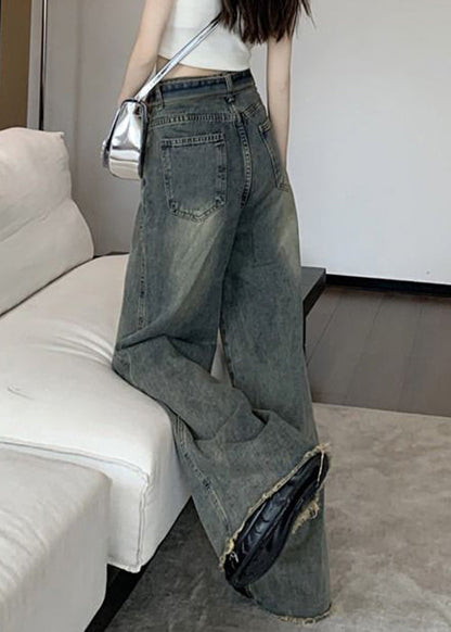 Vintage Lace Pants Blue Pockets Up Spring Denim