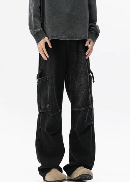 Pockets High Vintage Spring Blue Denim Waist Mens Pants