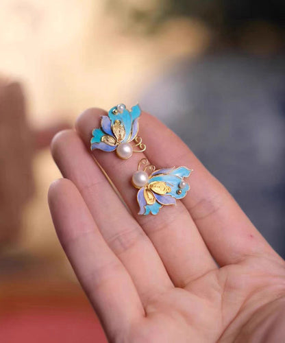 Out Pearl Sterling Overgild Hollow Blue Vintage Butterfly Silver