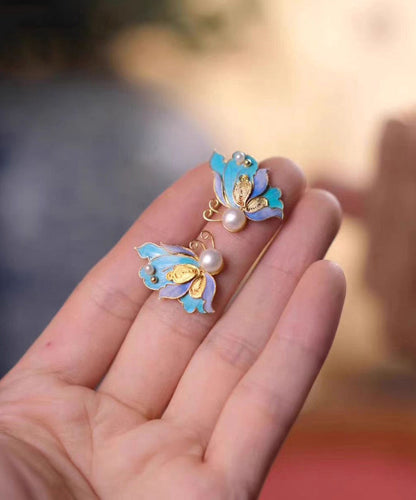 Out Pearl Sterling Overgild Hollow Blue Vintage Butterfly Silver