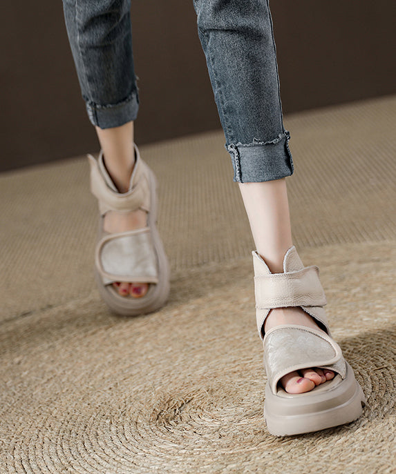 Brown Platform Strap Splicing Vintage Buckle Peep Sandals Toe