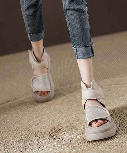 Brown Platform Strap Splicing Vintage Buckle Peep Sandals Toe