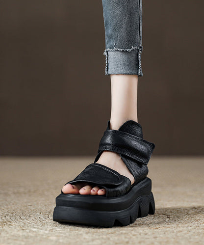 Brown Platform Strap Splicing Vintage Buckle Peep Sandals Toe