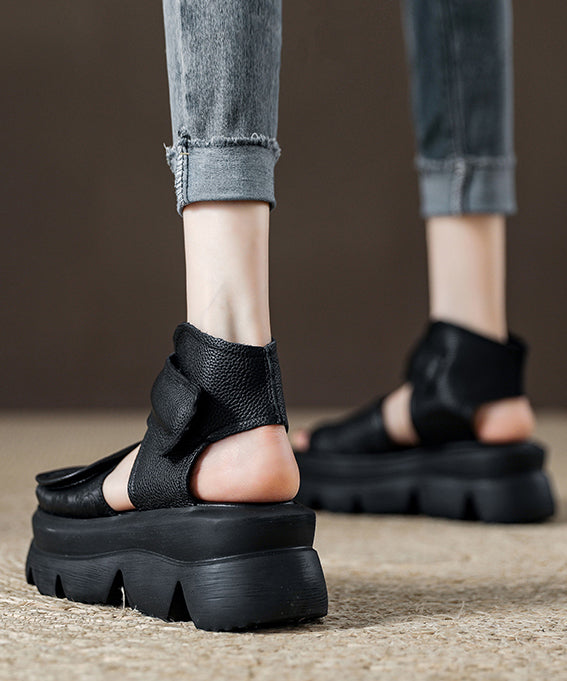 Brown Platform Strap Splicing Vintage Buckle Peep Sandals Toe