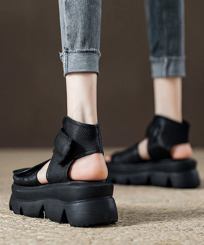 Brown Platform Strap Splicing Vintage Buckle Peep Sandals Toe