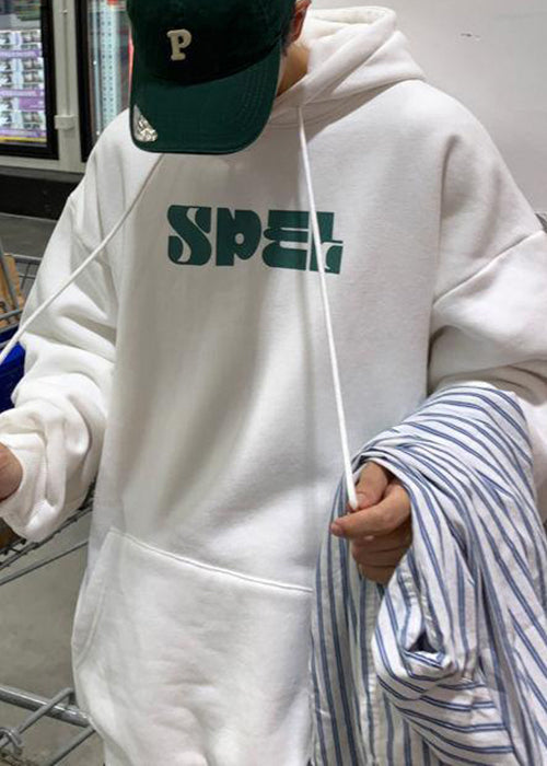 Vintage Brown Hooded Print Lace Up Cotton Men Sweatshirt Spring YQ026