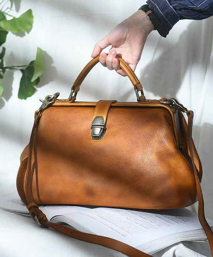 Capacity Brown Tote Handbag Leather Large Vintage